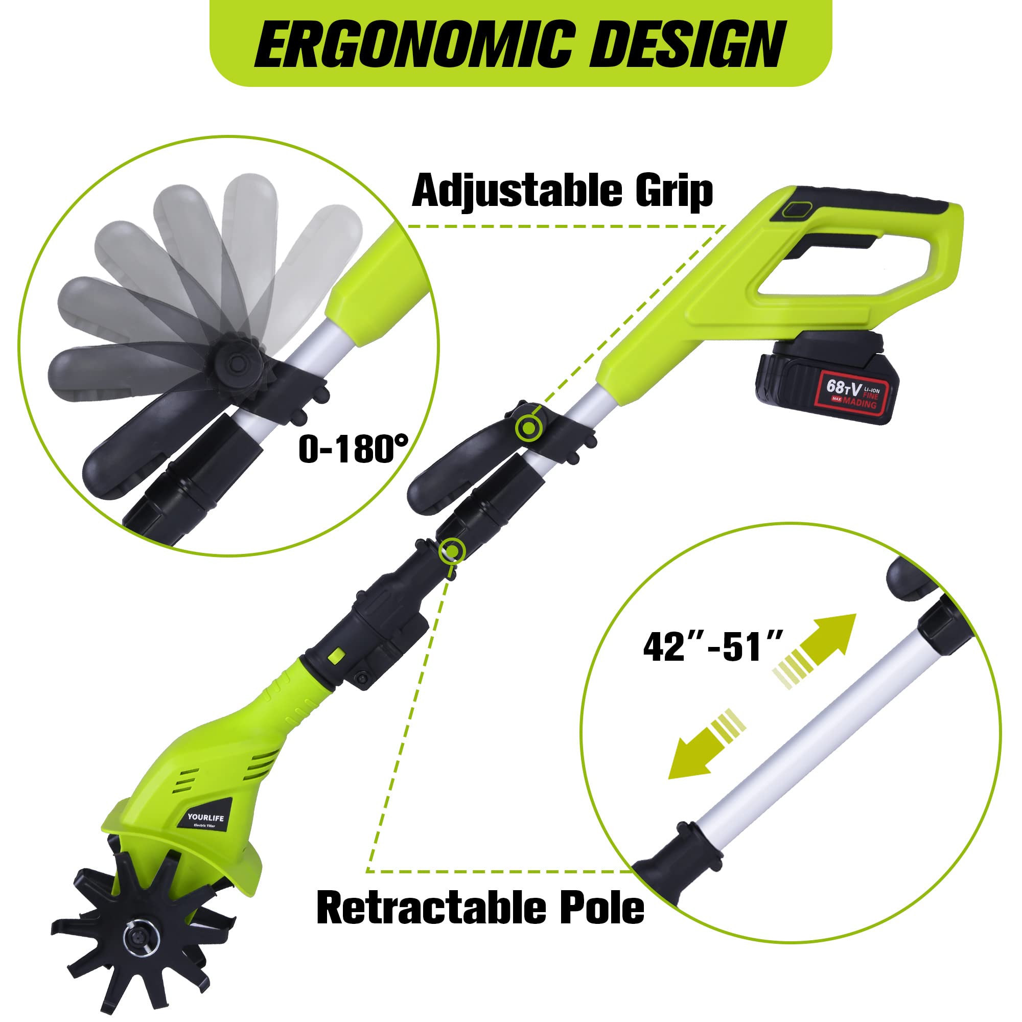Amazon.com: 電動耕作器適用於園藝草坪曝氣器插頭電動手耕耕耘機旋轉式
